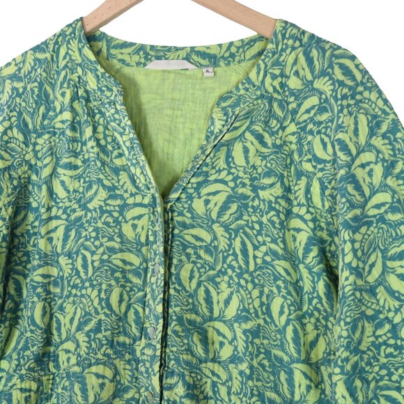 SOFT SURROUNDINGS Double Gauze Cotton Button Up Top Green Leaf Print Boho XL - Picture 2 of 9